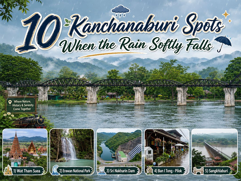 10 Lugares de Kanchanaburi bajo una Lluvia Suave